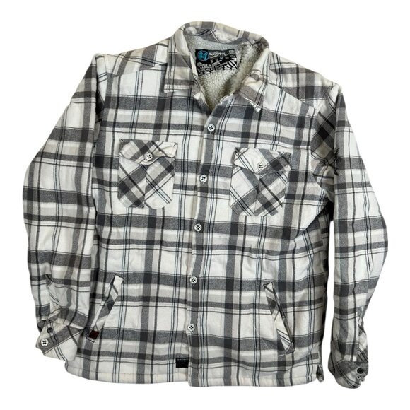 Vintage Quiksilver Flannel Button Up Sherpa Lined Jacket Size Large Plaid White - Picture 1 of 10